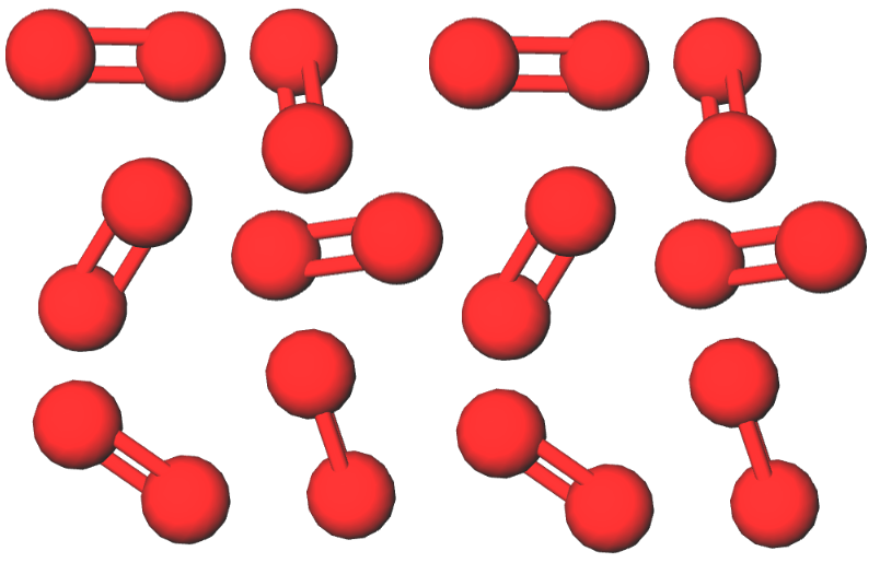 Alkuaineet ovat puhtaita aineita. Kuvassa kaksiatominen happimolekyyli, O<sub>2</sub>.